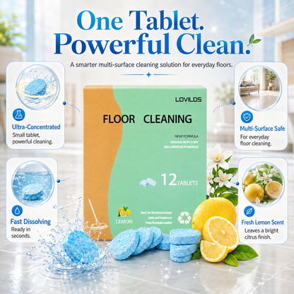 Floor Cleaning Tablets - Safe for Wood Tile Marble Quick Dry No Residue 12 Tablets Lemon Scent