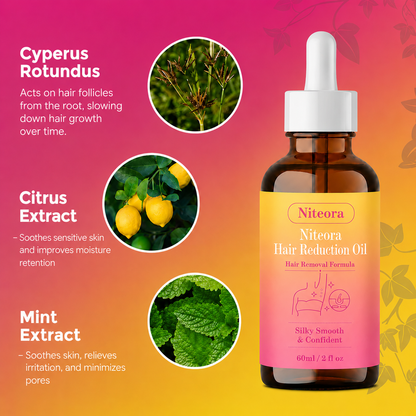 🔥LAST DAY 60% OFF Niteora Hair Reduction Oil 60 ml – Permanent Hair Removal Oil