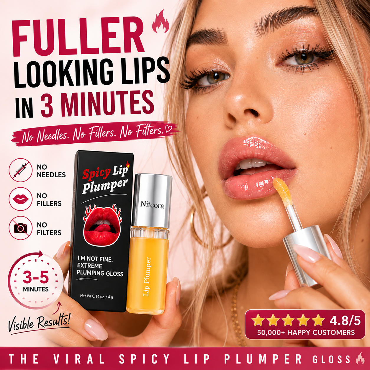 🔥LAST DAY 50% OFF💋Niteora Spicy Lip Plumper - Fuller-Looking Lip Plumper Gloss
