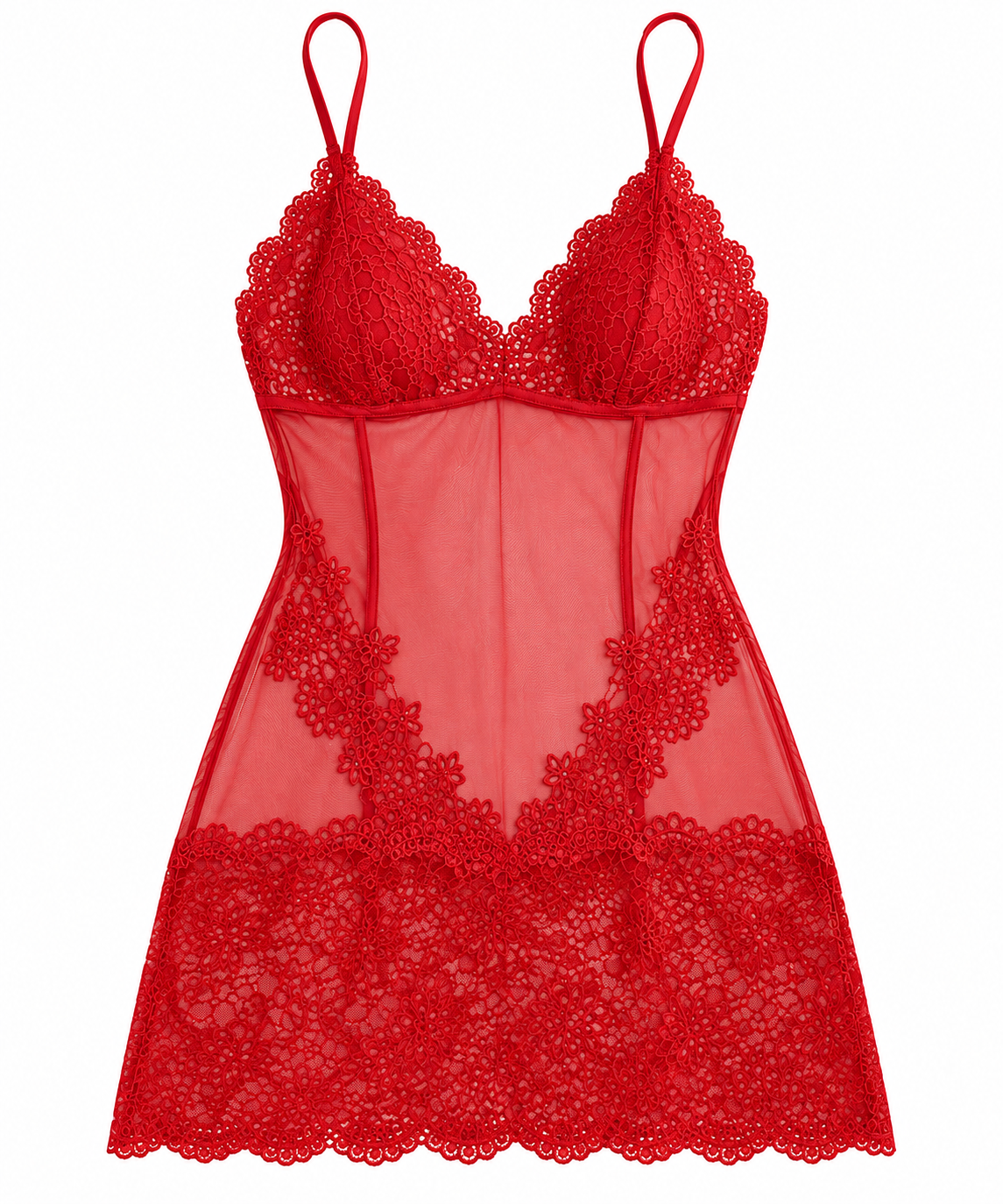 🔥🔥Women’s Black Lace Lingerie Set – Sheer Mesh Mini Chemise with Floral Lace