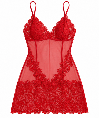 🔥🔥Women’s Black Lace Lingerie Set – Sheer Mesh Mini Chemise with Floral Lace
