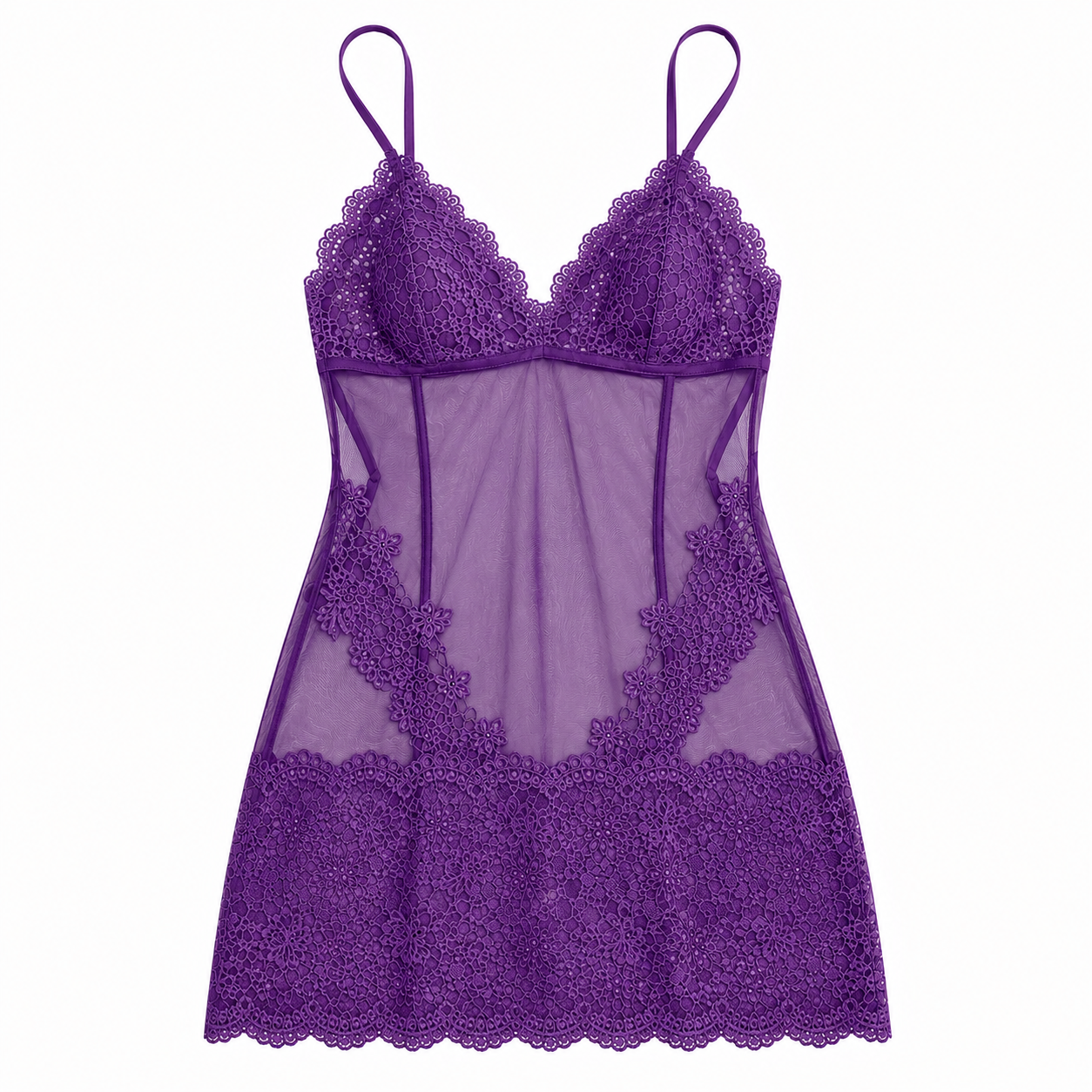 🔥🔥Women’s Black Lace Lingerie Set – Sheer Mesh Mini Chemise with Floral Lace