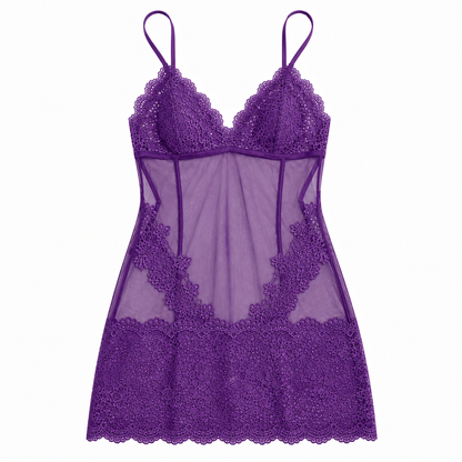 🔥🔥Women’s Black Lace Lingerie Set – Sheer Mesh Mini Chemise with Floral Lace