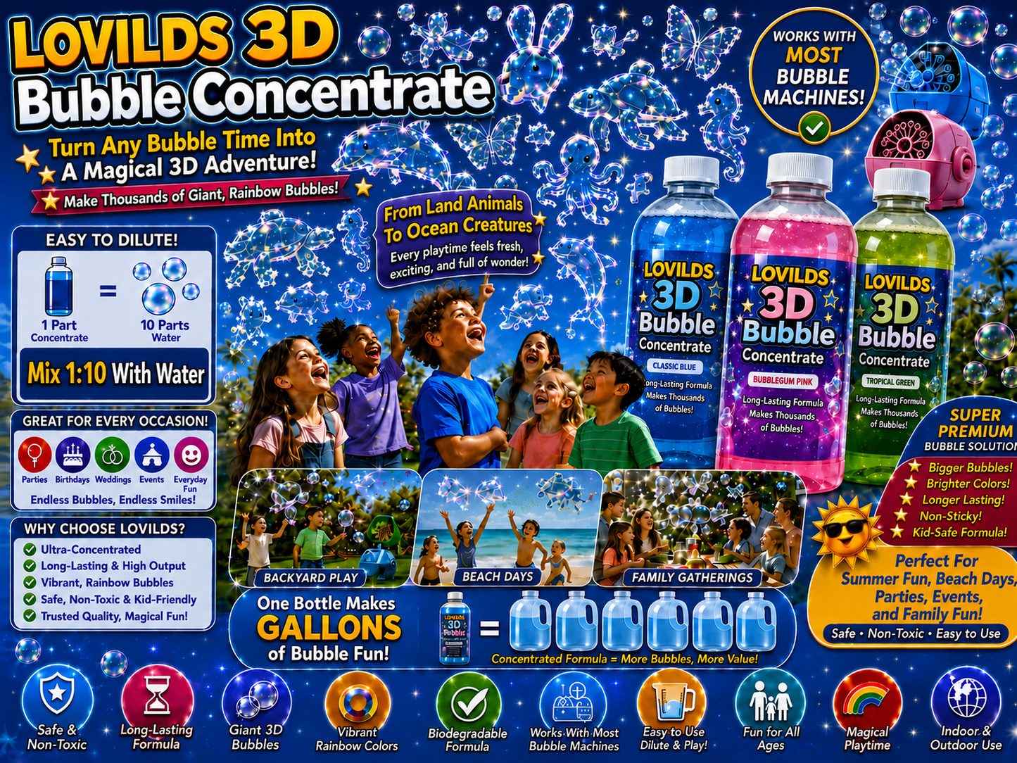 LOVILDS  3D Bubble Concentrate Animal &Ocean Fantasy Theme
