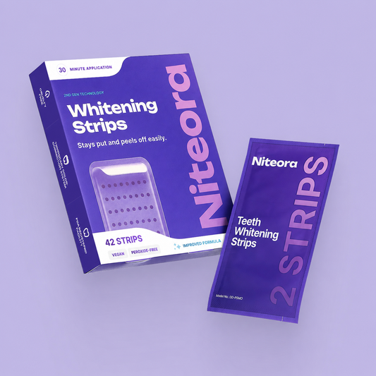 Niteora 2nd Gen Teeth Whitening Strips – 42 Strips, Peroxide-Free, Vegan, 30-Minute Application 🎉 Buy 2 Get 1 Free 🛒