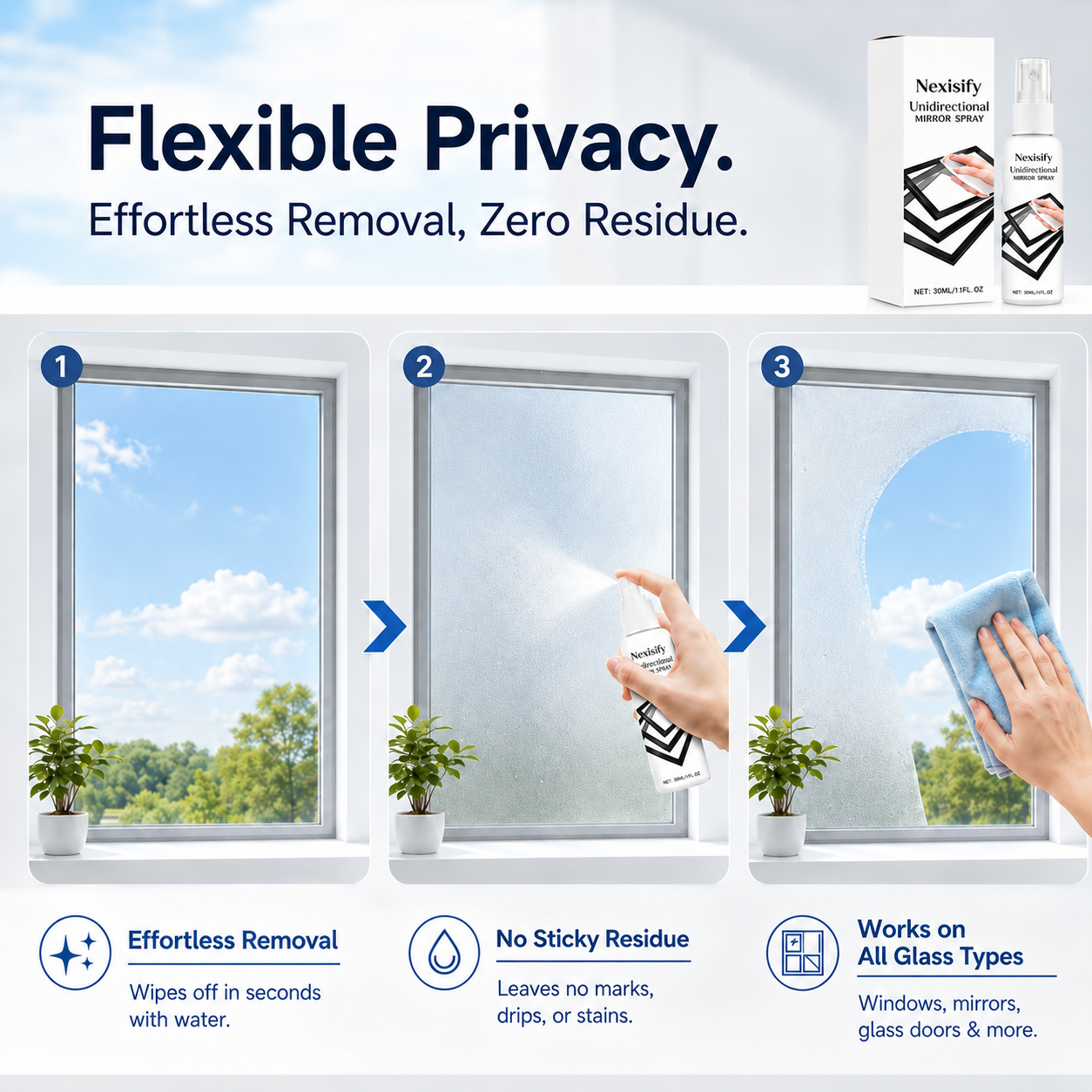 69% OFF Reflective Window Spray | Unidirectional Mirror Privacy Shield for Home & Car
