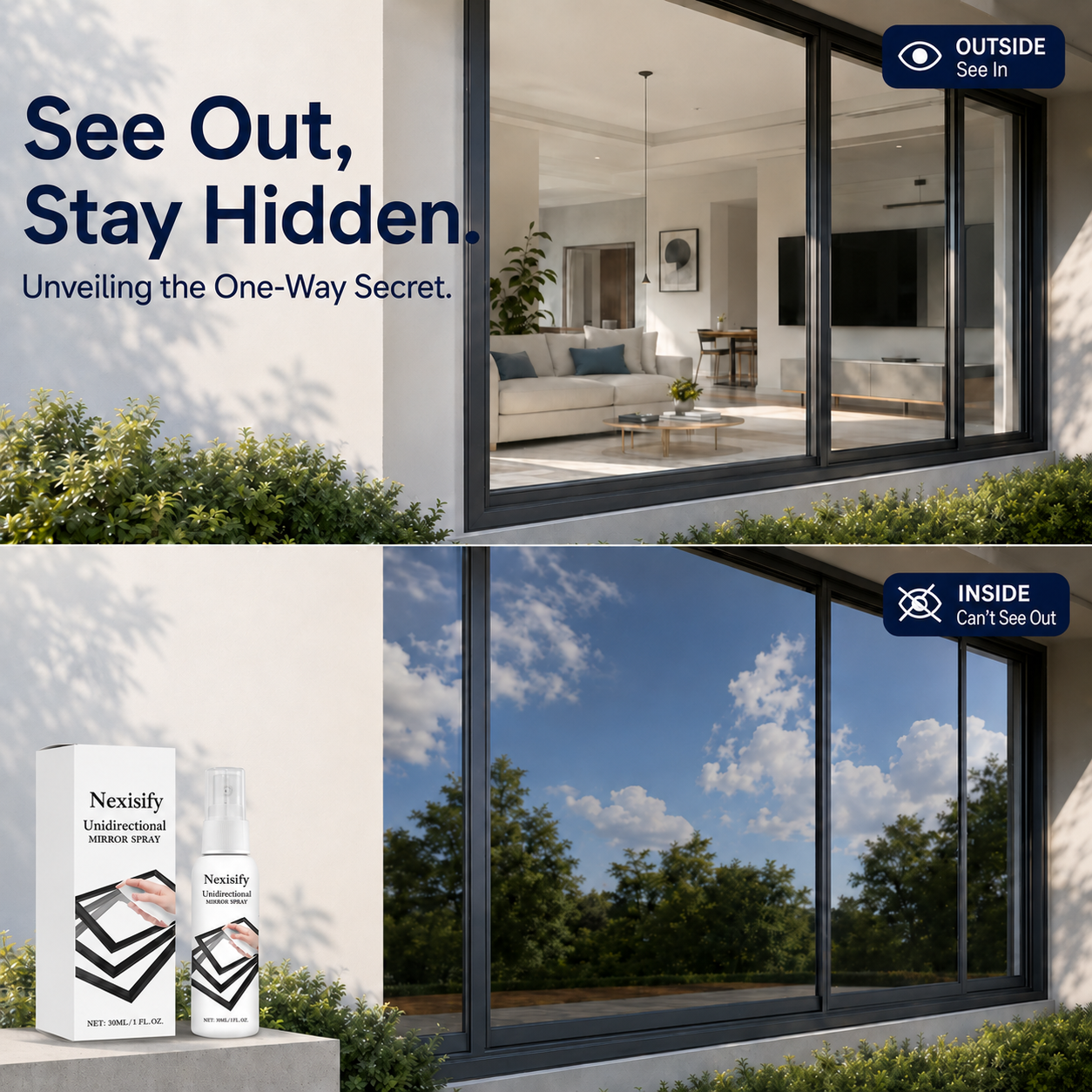 69% OFF Reflective Window Spray | Unidirectional Mirror Privacy Shield for Home & Car