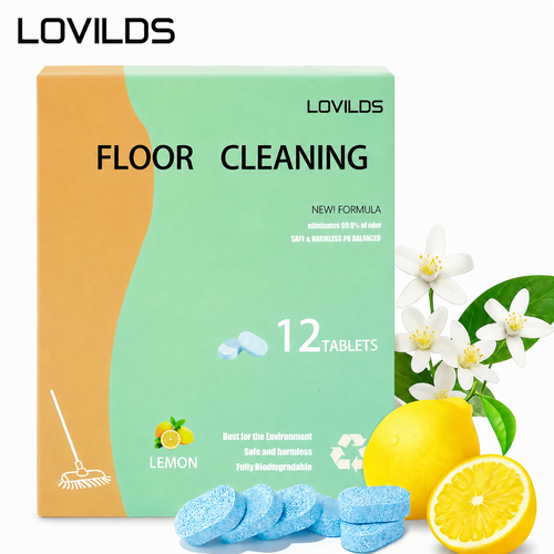 Floor Cleaning Tablets - Safe for Wood Tile Marble Quick Dry No Residue 12 Tablets Lemon Scent